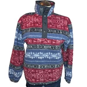 Vintage White Sierra Southwestern Fleece Snap Pullover Small USA